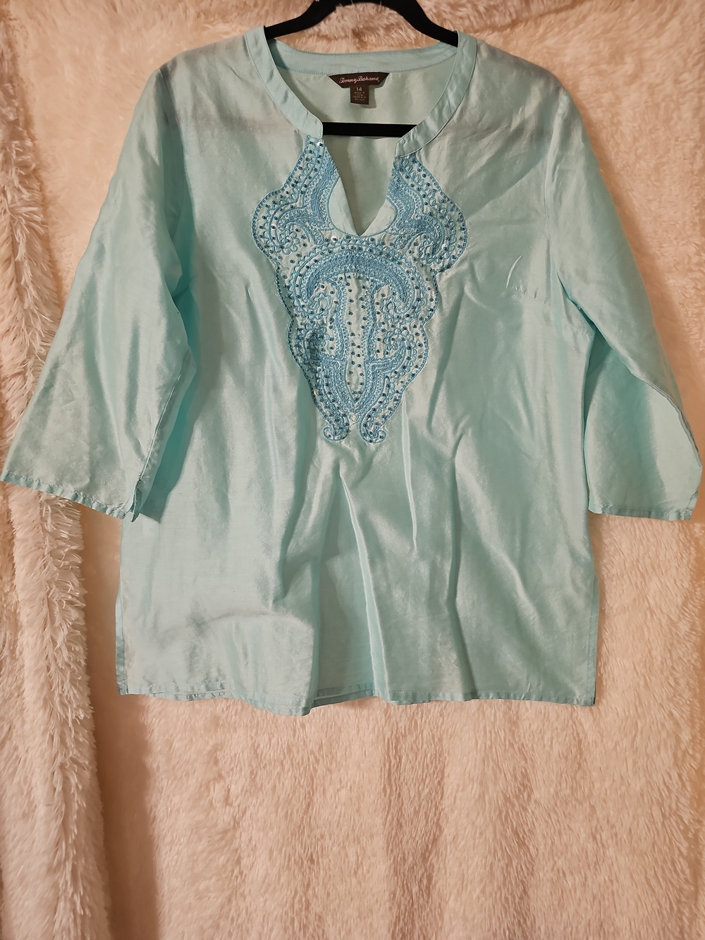 Tommy Bahama Light Aqua Embroidered V-Neck Tunic
